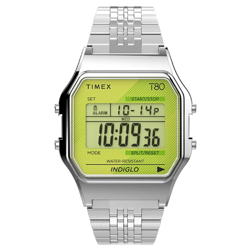 TIMEX 80 SILVER W ACID GREEN LENS