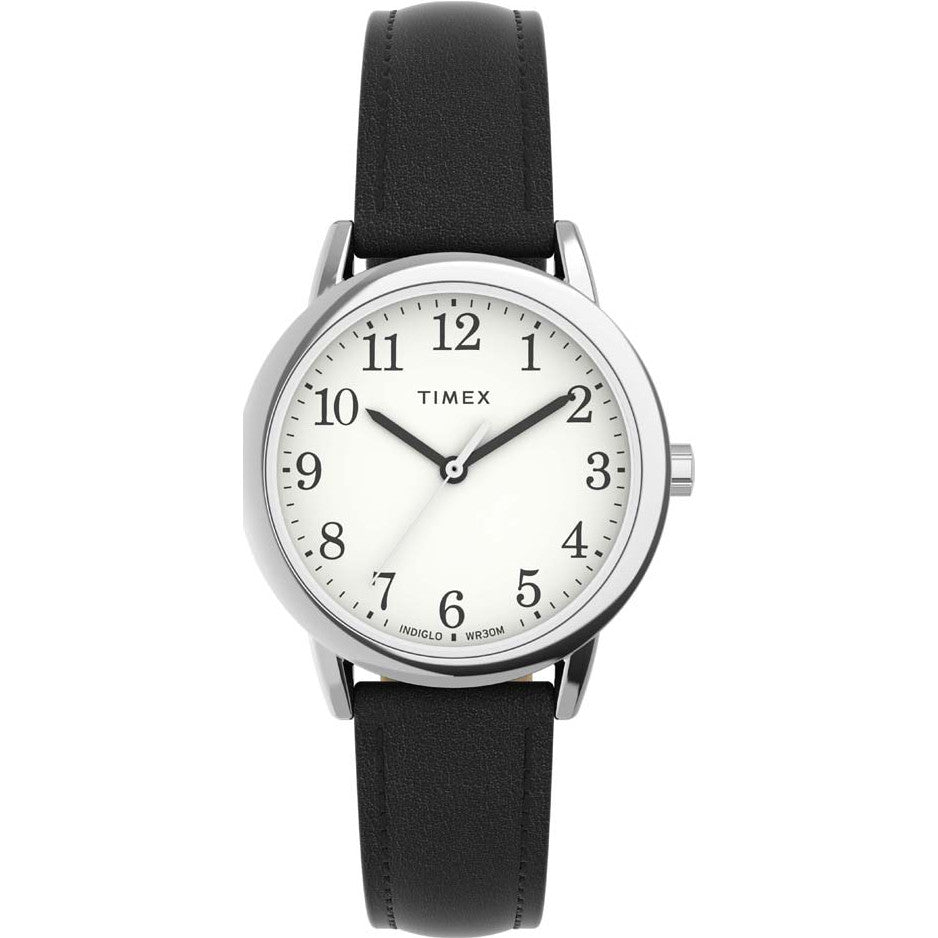Timex Women's Easy Reader Watch WOMENS EASY READER PERFECT FIT 30MM SILV/WHT/BLK LTHR